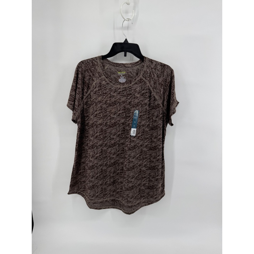 Womens Workout Brown Abstract Print Short Sleeve Essential Gear T-Shirt NEW